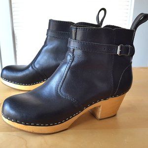 Swedish Hasbeens Jodhpur Boot wood clog sole with buckle black size 40